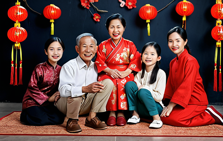 **Biti's Hunter "Đi để trở về" campaign:** *A heartwarming scene of a Vietnamese family reunion during Tết (Lunar New Year), with Biti's Hunter shoes subtly visible. Focus on the emotional connection and traditional values.*