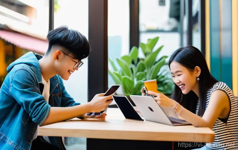 광고홍보사와 소셜미디어 트렌드 - Gen Z Digital Creators in a Modern Vietnamese Hub**
A group of diverse Vietnamese Gen Z individuals...
