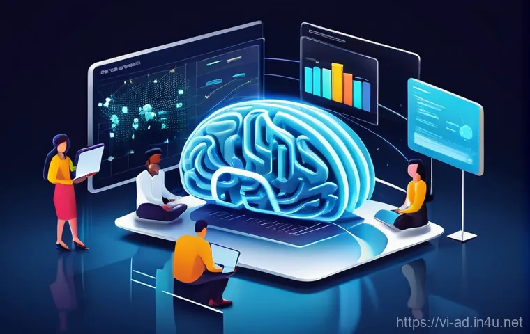 광고홍보사와 빅데이터 활용 광고 - A vibrant, high-tech illustration depicting the power of Big Data in understanding customers. In the...