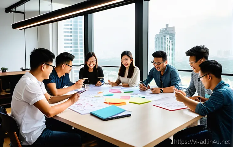 광고홍보사와 광고 크리에이티브 워크샵 - **Prompt 1: Dynamic Creative Workshop in Ho Chi Minh City**
"A vibrant, high-energy scene inside...
