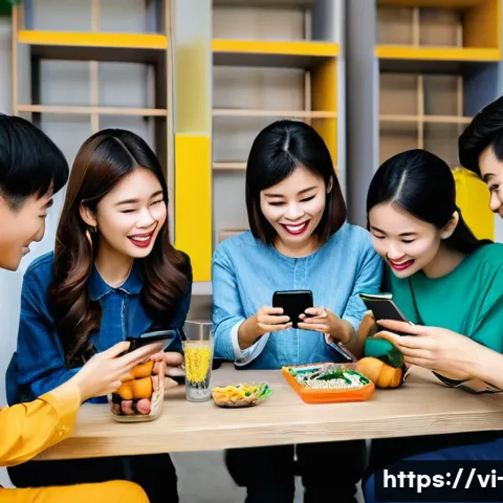 광고홍보사와 광고업계 최신 동향 - **Prompt:** A group of young Vietnamese adults are enthusiastically watching a livestream shopping e...