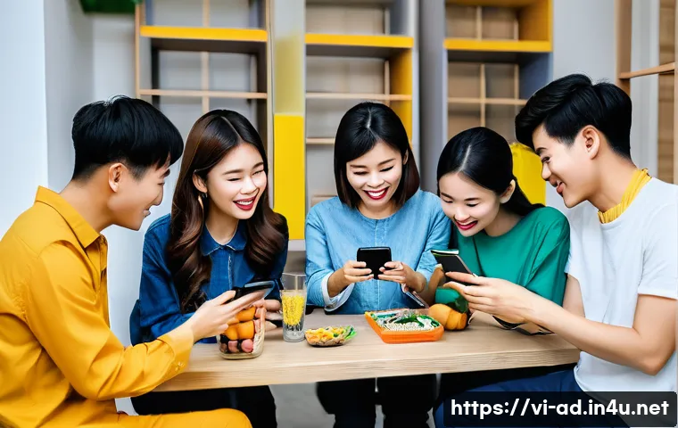 광고홍보사와 광고업계 최신 동향 - **Prompt:** A group of young Vietnamese adults are enthusiastically watching a livestream shopping e...