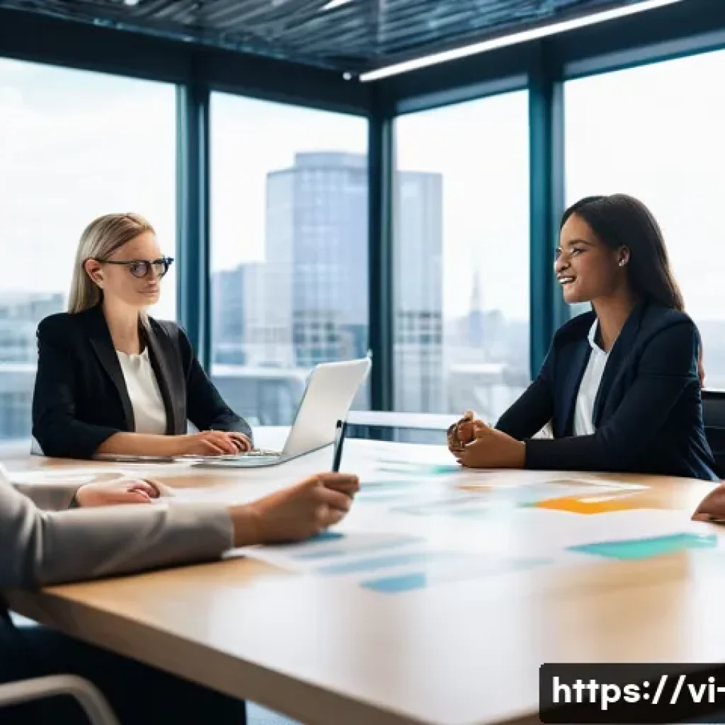 광고홍보사와 효과적인 광고 기획 프로세스 - **Prompt:** A dynamic, wide-angle shot of a diverse team of five business professionals (three women...