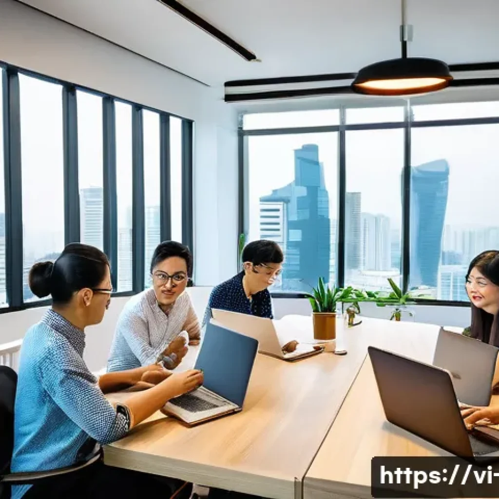 광고홍보사 신입사원 생존기 - A vibrant modern Vietnamese advertising agency office scene in Ho Chi Minh City, featuring a diverse...