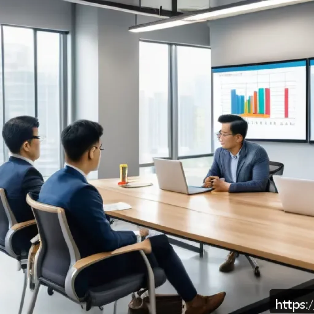 광고홍보사와 효과적인 광고 회의 방법 - A professional meeting room in a modern Vietnamese office setting, with diverse business people dres...