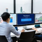 Home 19 광고홍보사와 크로스 플랫폼 광고 사례 - A modern digital marketing workspace in a Vietnamese office setting, featuring a diverse team of you...