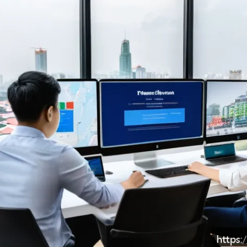 Home 31 광고홍보사와 크로스 플랫폼 광고 사례 - A modern digital marketing workspace in a Vietnamese office setting, featuring a diverse team of you...