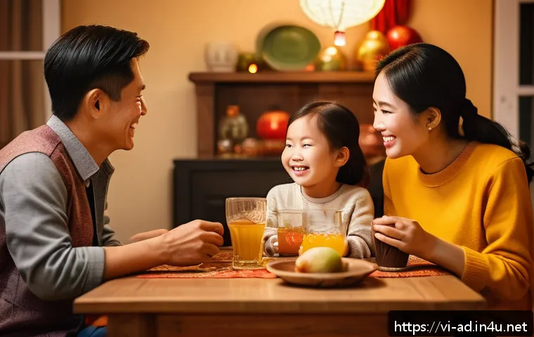 광고홍보사와 TV 광고 기획 - A warm and heartfelt Vietnamese family scene during a festive evening, gathered around a traditional...