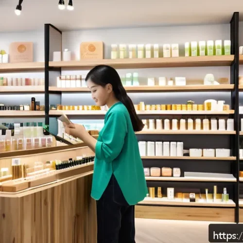 Home 17 광고홍보사와 소비자 중심 광고 기법 - A modern Vietnamese cosmetics store interior showcasing a vibrant display of natural and organic ski...