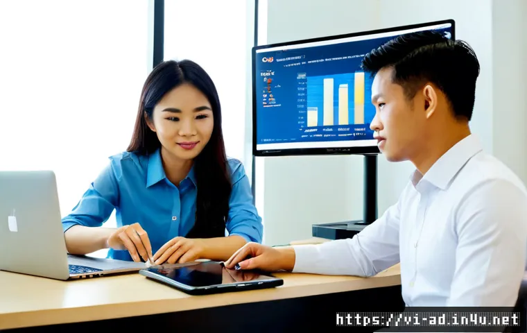 Home 15 광고홍보사와 온라인 광고 효과 분석 - Photorealistic Vietnamese advertising agency consultation, a diverse young business team in a bright...