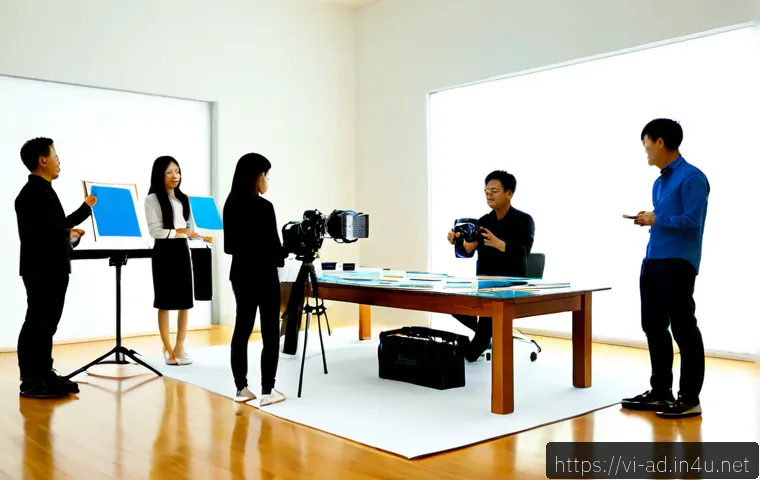 Home 30 광고홍보사와 크리에이티브 협업 - Photorealistic Vietnamese advertising agency collaboration in a bright contemporary Ho Chi Minh City...